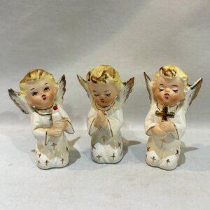 Set of 3 VTG Kress Japan Hand Painted Ceramic Porcelain Praying Angel Figurines